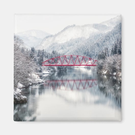 氷と雪 | Red Bridge in Winter, Japan マグネット (正面)