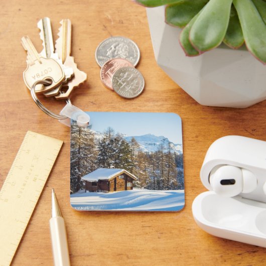 氷と雪 | Winter Log Cabin Swiss Alps キーホルダー (デスク)