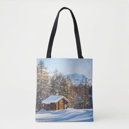 氷と雪 | Winter Log Cabin Swiss Alps トートバッグ (正面)