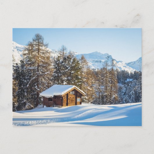 氷と雪 | Winter Log Cabin Swiss Alps ポストカード (正面)