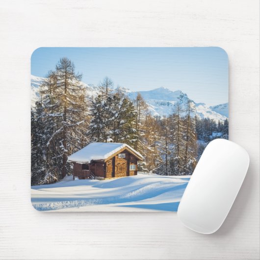 氷と雪 | Winter Log Cabin Swiss Alps マウスパッド (マウス)