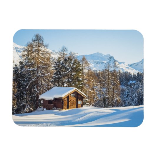 氷と雪 | Winter Log Cabin Swiss Alps マグネット (横)