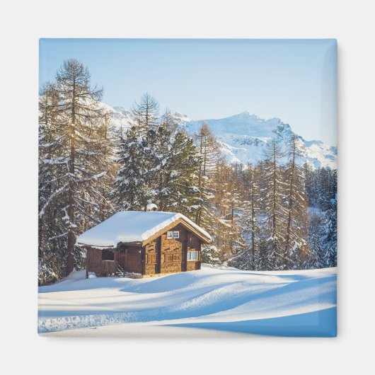氷と雪 | Winter Log Cabin Swiss Alps マグネット (正面)