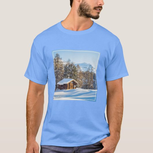 氷と雪 | Winter Log Cabin Swiss Alps Tシャツ (正面)