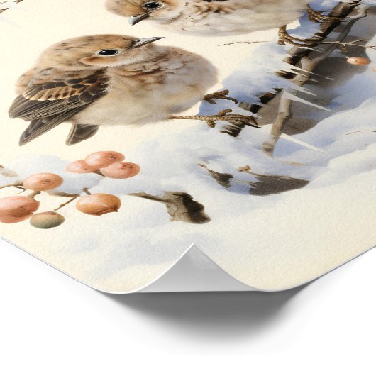 氷に覆われた2つの可愛い鳥の枝、アート ポスター (角)