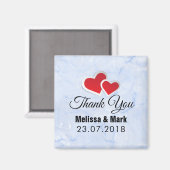 氷のような青い大理石の結婚式で2つの赤い紙のハート マグネット (正面/裏面)