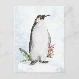 氷のように雪の多い冬の景色を楽しむペンギン ポストカード