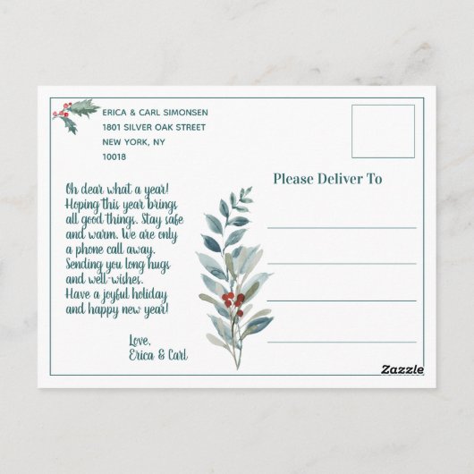 氷のように雪の多い冬の景色を楽しむペンギン ポストカード (裏面)