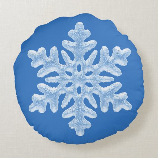 氷のカッコいい青凍っていい雪の結晶 ラウンドクッション (裏面)