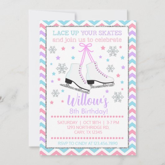 氷のスケートで滑るあなたのスケートガールの招待状をレース。 招待状 (正面)