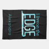 氷のスケートで滑るのブレードタオルが青に凍ってい生きている キッチンタオル (横)