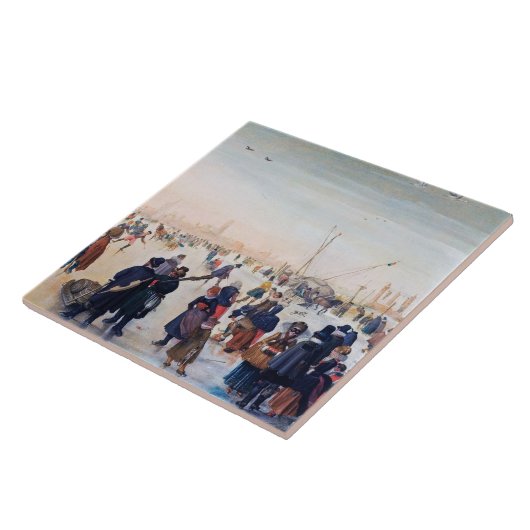 氷のスケートで滑るシーン。ファインアートクリスマスプレゼント タイル (側面)