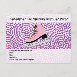 氷のスケートで滑るパーティー、ピンクスケート インビテーションポストカード