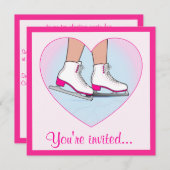 氷のスケートで滑る誕生パーティー(ピンク) 招待状 (正面/裏面)