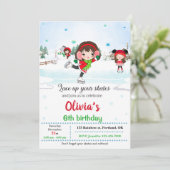 氷のスケートで滑る誕生日の招待Winterの招待 招待状 (スタンド正面)