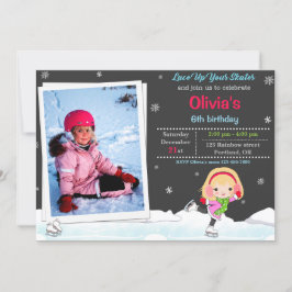 氷のスケートで滑る誕生日の招待Winterの招待 招待状