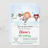 氷のスケートで滑る誕生日の招待Winterの招待 招待状 (正面/裏面)