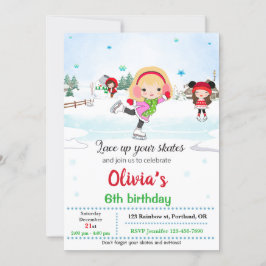 氷のスケートで滑る誕生日の招待Winterの招待 招待状