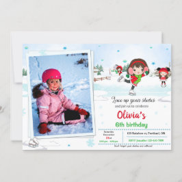 氷のスケートで滑る誕生日の招待Winterの招待 招待状