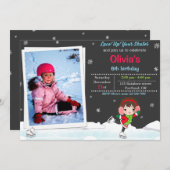 氷のスケートで滑る誕生日の招待Winterの招待 招待状 (正面/裏面)