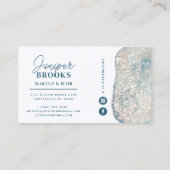 氷のティール（緑がかった色）ソーシャルメディアグリッター水色 名刺 (裏面)