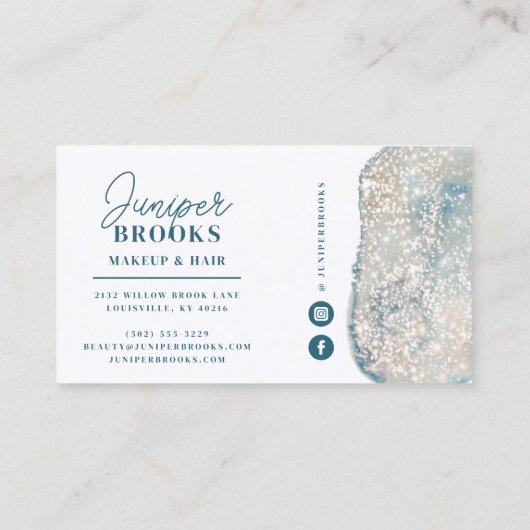 氷のティール（緑がかった色）ソーシャルメディアグリッター水色 名刺 (裏面)