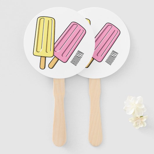 氷のポップ・アートの漫画イラストレーション ハンドファン (正面&裏面)