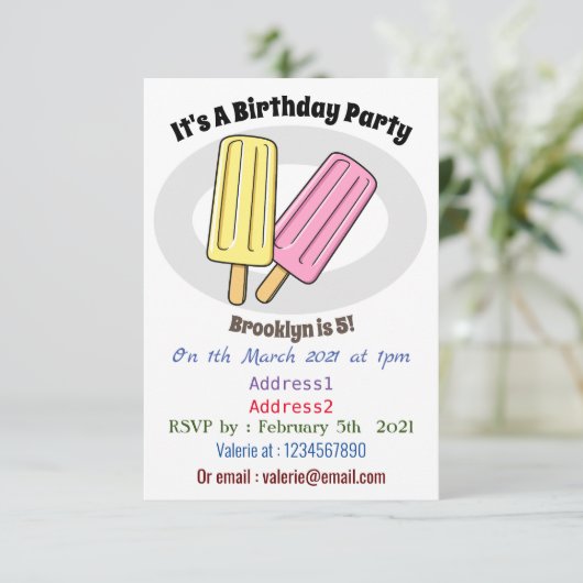 氷のポップ・アートの漫画イラストレーション 招待状 (スタンド正面)