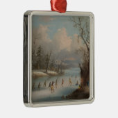 氷のラクロスを遊んでいるインディアン メタルオーナメント (右)