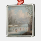 氷のラクロスを遊んでいるインディアン メタルオーナメント (左)