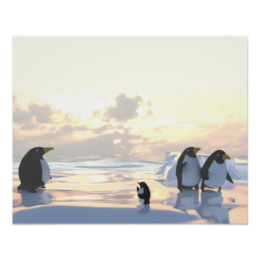 氷の上でくつろぐペンギン ポスター (正面)