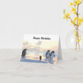 氷の上で冷たいペンギン カード (黄色い花)