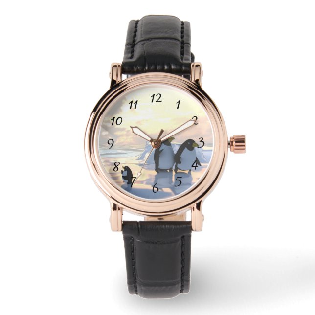 氷の上で冷たいペンギン 腕時計 (正面)