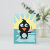 氷の上に立つかわいいペンギン ポストカード (スタンド正面)