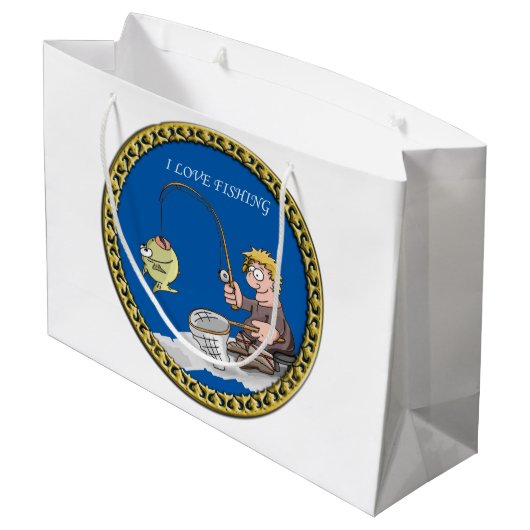 氷の上に魚釣りのビッグバス ラージペーパーバッグ (裏面アングル)