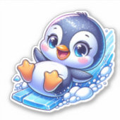 氷の上を滑るかわいいハッピーマンガペンギン シール (正面)