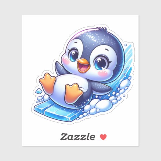 氷の上を滑るかわいいハッピーマンガペンギン シール (シート)