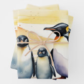 氷の上を滑る水色ペンギン ラッピングペーパーシート (インサイチュ)