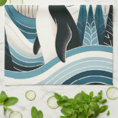 氷の冬の森の中のクリーミーなスカイブルーペンギン キッチンタオル (折り畳み)