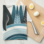 氷の冬の森の中のクリーミーなスカイブルーペンギン キッチンタオル (四つ折り)