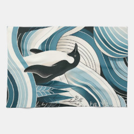 氷の冬の森の中のクリーミーなスカイブルーペンギン キッチンタオル