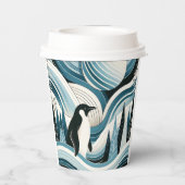 氷の冬の森の中のクリーミーなスカイブルーペンギン 紙コップ (裏面)