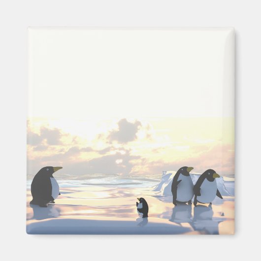 氷の塊の上でくつろぐペンギンたち マグネット (正面)