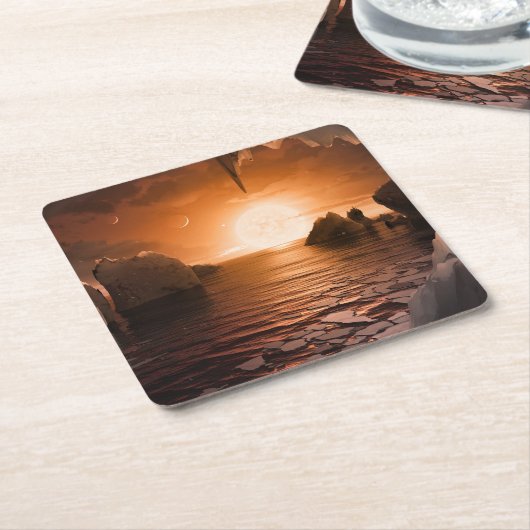 氷の夜の側から外惑星トラピスト–1f。 スクエアペーパーコースター (アングル)