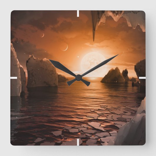 氷の夜の側から外惑星トラピスト–1f。 スクエア壁時計 (正面)