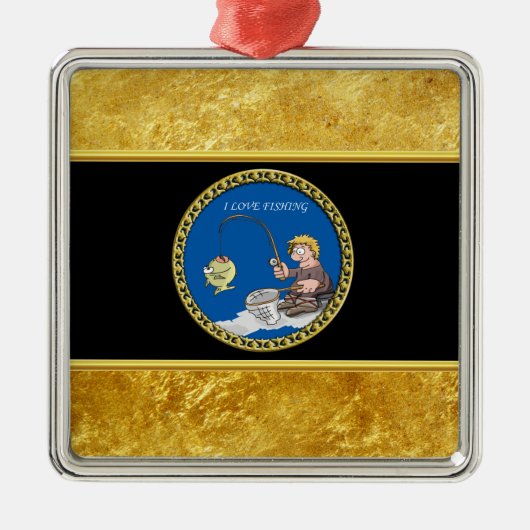 氷の大きい低音の漁師の魚釣り メタルオーナメント (正面)