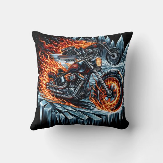 氷の山を走り抜ける炎のオートバイ クッション (裏面)