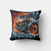 氷の山を走り抜ける炎のオートバイ クッション (正面)