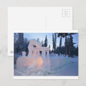 氷の彫刻 冬の凍った雪のアート トレインエンジン ポストカード (正面/裏面)