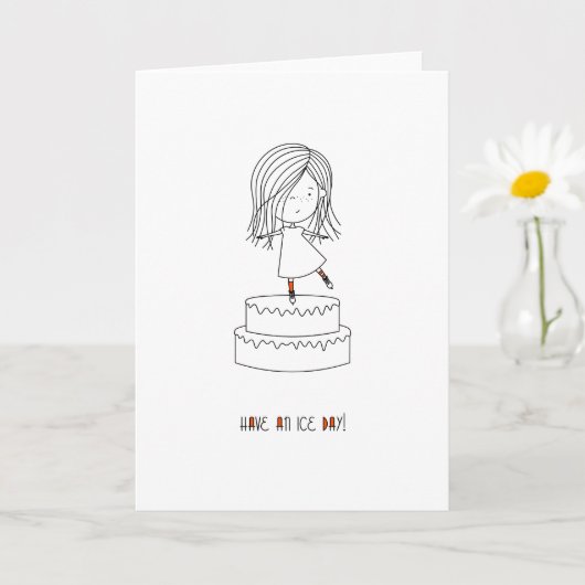 氷の日を！カワイトスケートで滑るガール カード (小さな植物)